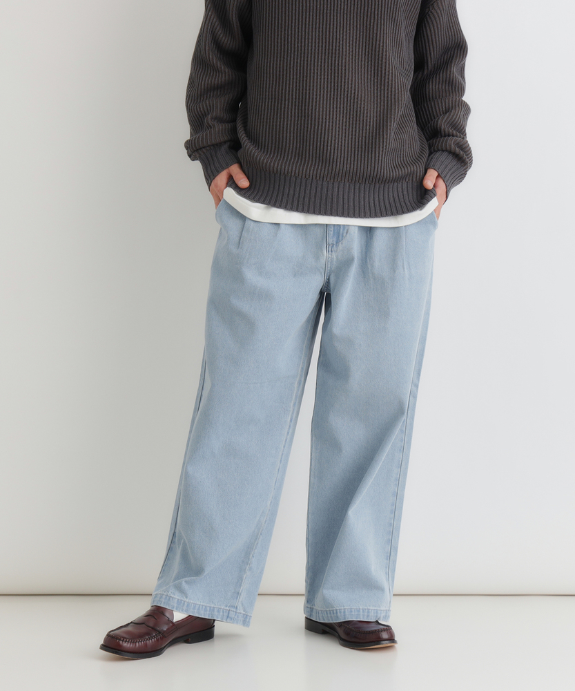 Linoです。 デニムワイドスラックス【自宅で試着、返品送料無料】(S 淡加工色