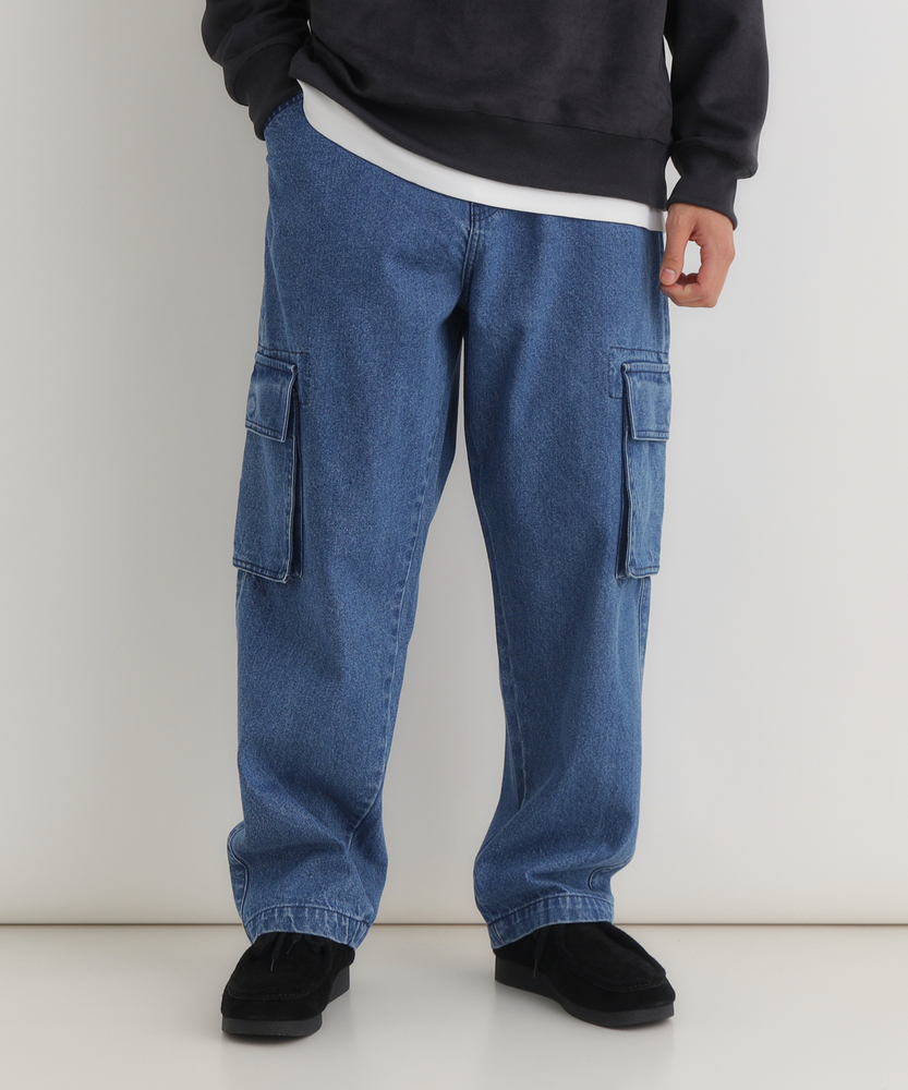 【人気アイテム】ウエストイージーデニムカーゴパンツ（ウエストゴム・楽に穿ける・ワイドシルエット・オールシーズン対応）【自宅で試着、返品送料無料】