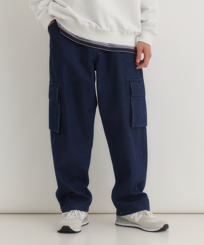 【人気アイテム】ウエストイージーデニムカーゴパンツ（ウエストゴム・楽に穿ける・ワイドシルエット・オールシーズン対応）【自宅で試着、返品送料無料】