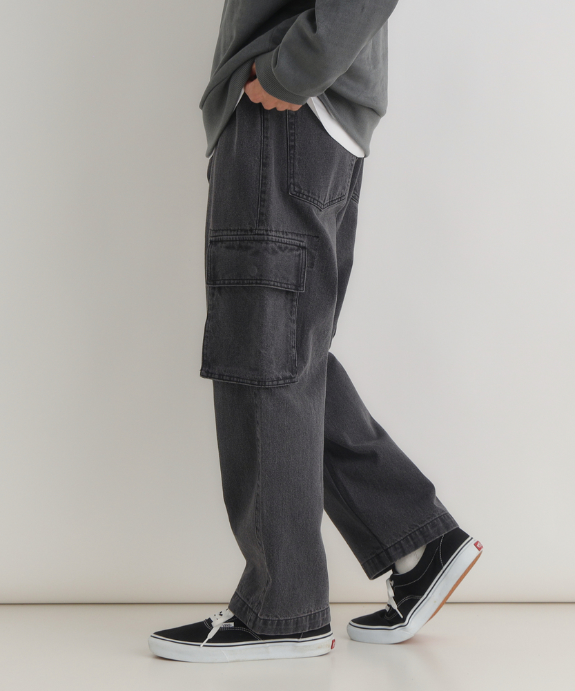 【人気アイテム】ウエストイージーデニムカーゴパンツ（ウエストゴム・楽に穿ける・ワイドシルエット・オールシーズン対応）【自宅で試着、返品送料無料】