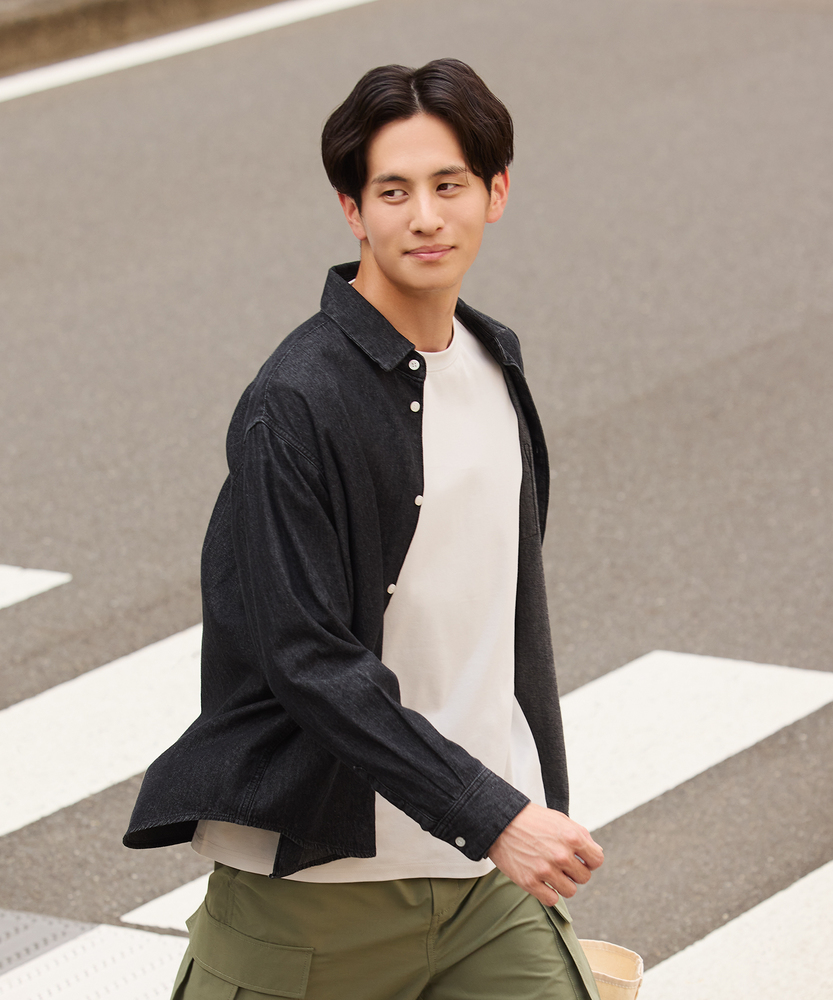 シャツ ジャケット オシャレ着 デニムビッグシルエットシャツジャケット(M 濃色): トップス