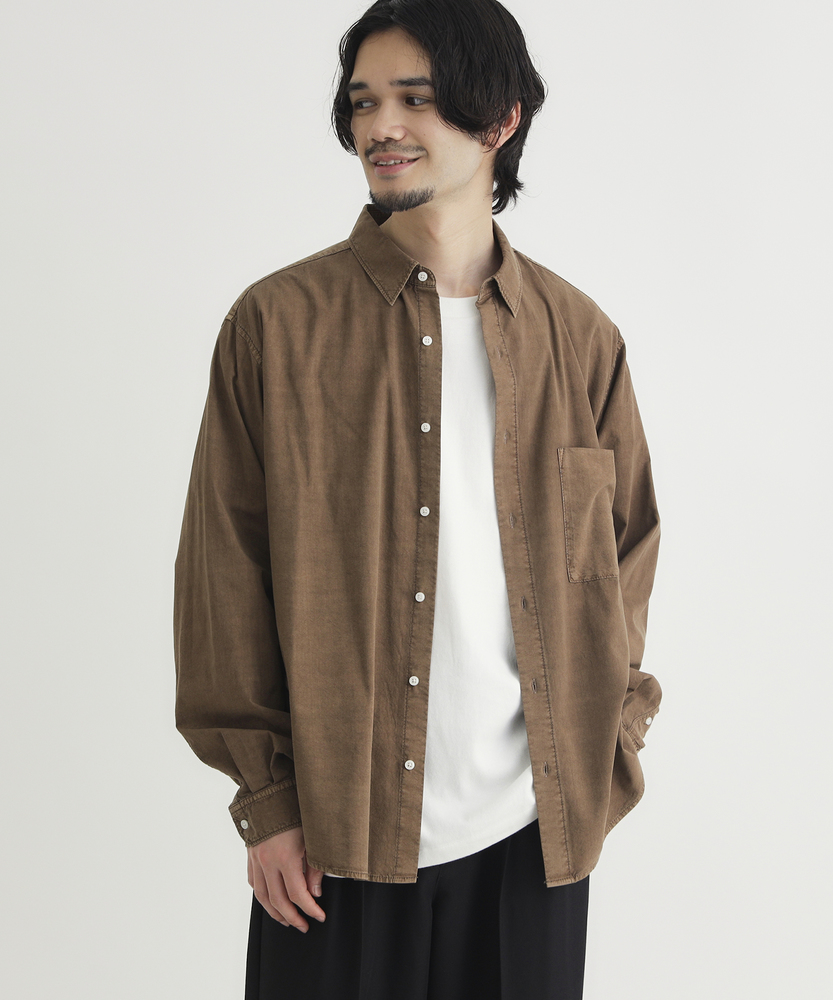 製品染めブロード長袖シャツ