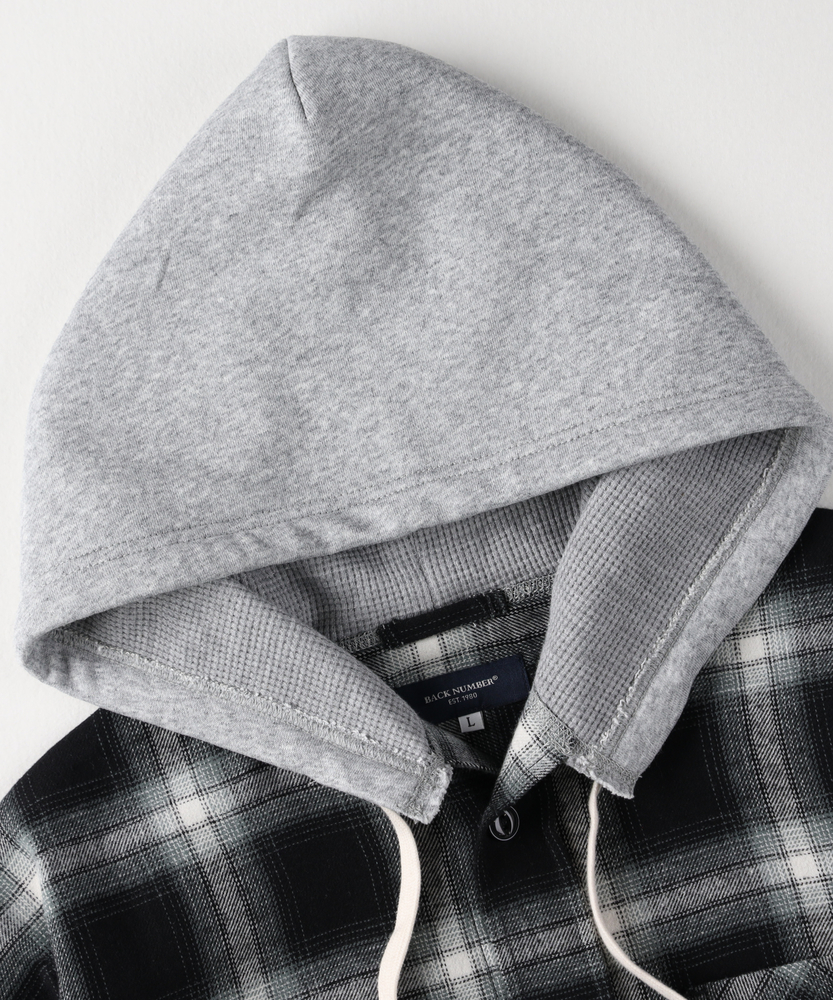 店舗で人気】フード付きオーバーサイズチェックネルシャツ (大人