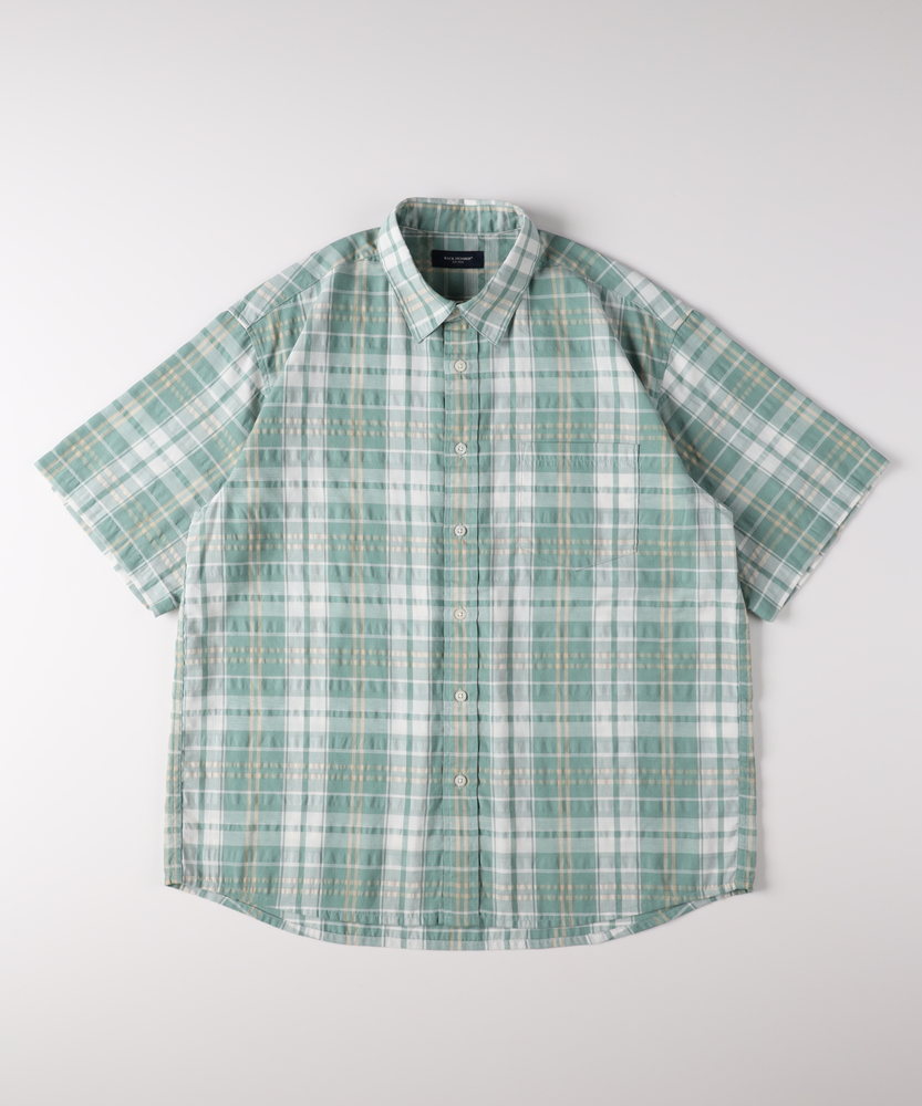 カラミ織りチェック半袖シャツ