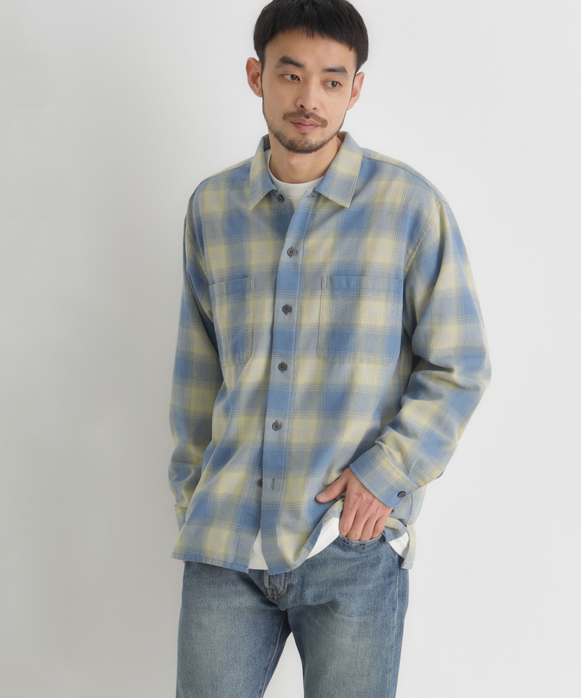 オンブレチェック長袖シャツ(S ブルー): トップス｜Right-on公式