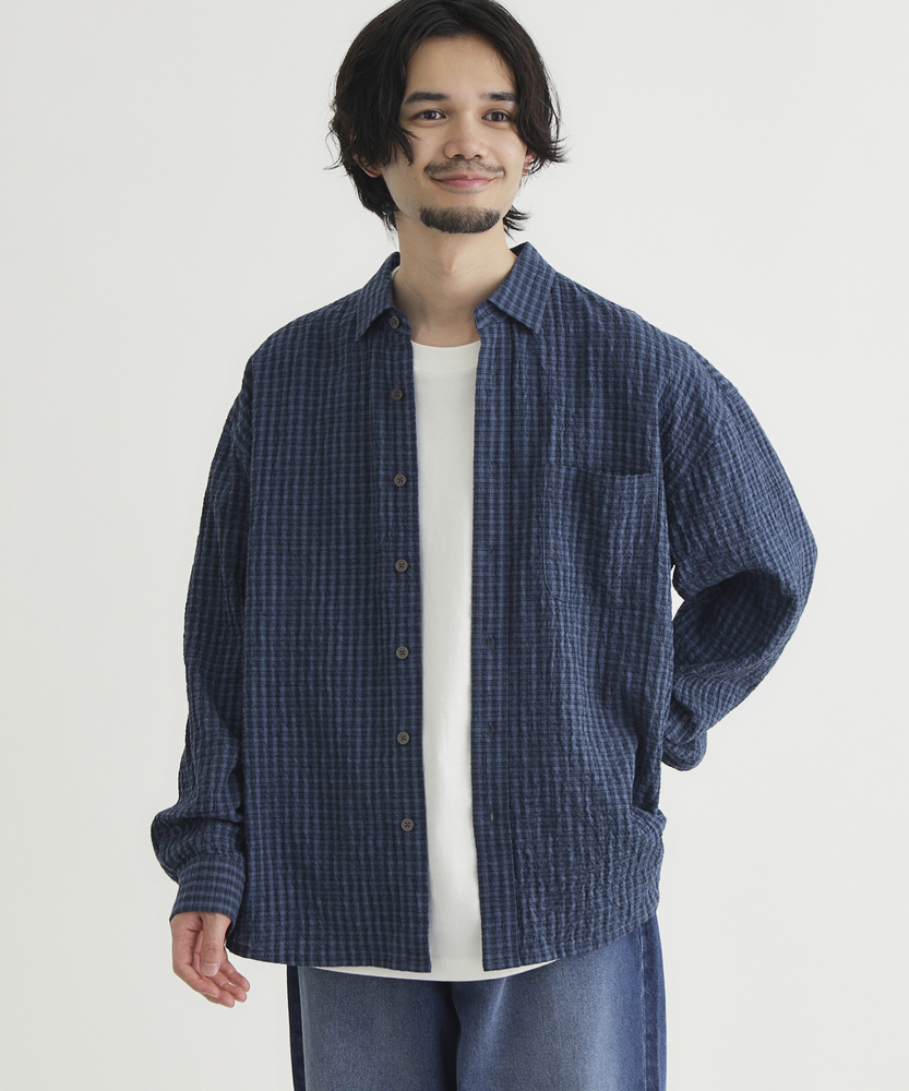 サッカーチェック長袖シャツ