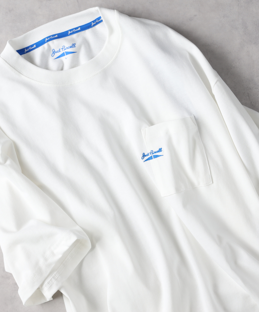 ホワイト 長袖Tシャツ 胸ポケット付き ニッセン Tシャツ 長袖 綿100% ポケット付 ハイネック メンズ M