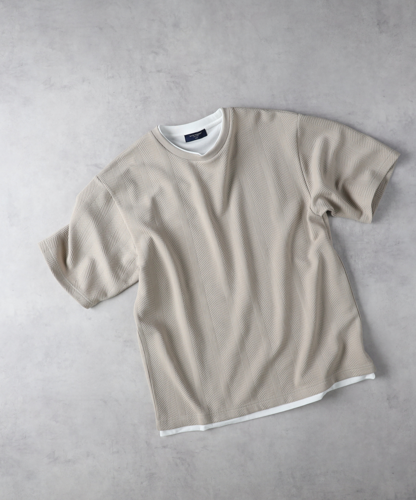 ジャガードフェイクレイヤードTシャツ(M ネイビー): トップス