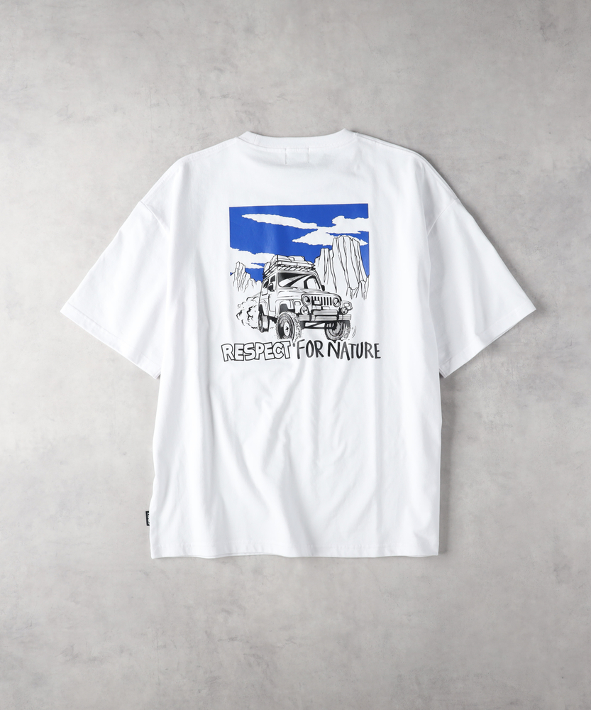 バックグラフィックプリントTシャツ(M ホワイト): トップス
