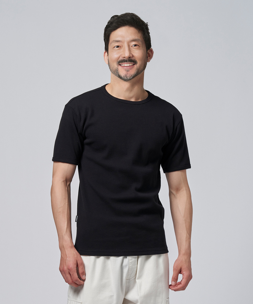 CHERRYLA  プリントワッフルニットコットンTシャツ ストライプ ワッフルニット Tシャツ - サンド | ZARA Japan / 日本
