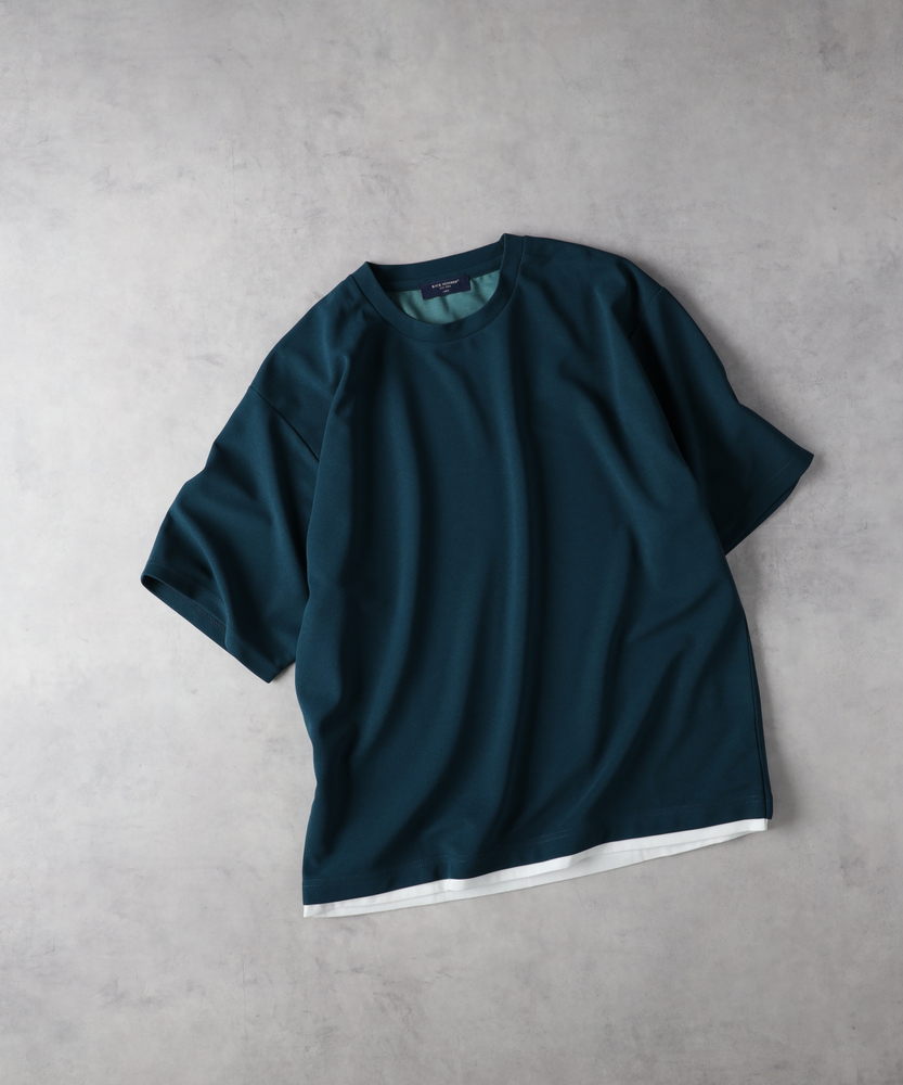 ジョーゼットフェイクレイヤードTシャツ(M グリーン): トップス