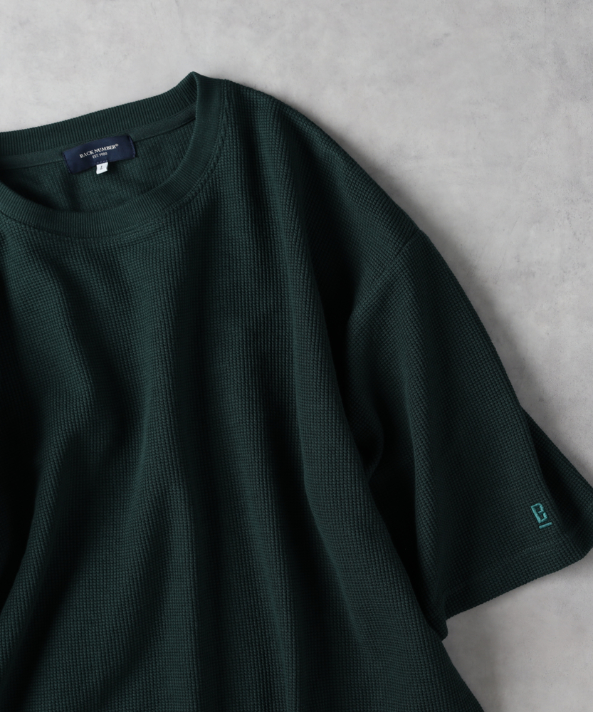 袖ロゴ刺繍ワッフル半袖Tシャツ(M ネイビー): トップス｜Right