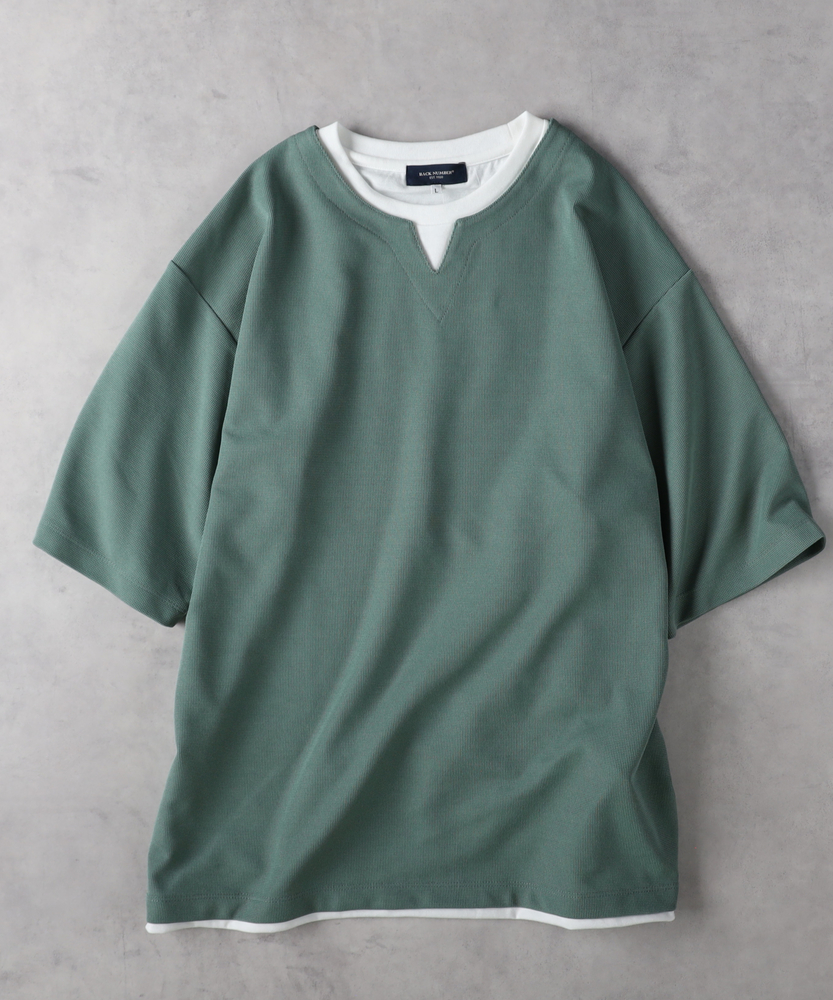 キーネック切替半袖Tシャツ(M グリーン): トップス｜Right-on