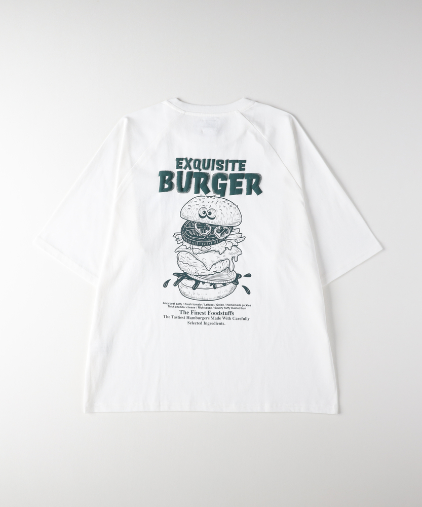 ラグランスリーブフードプリントTシャツ(M ホワイト): トップス