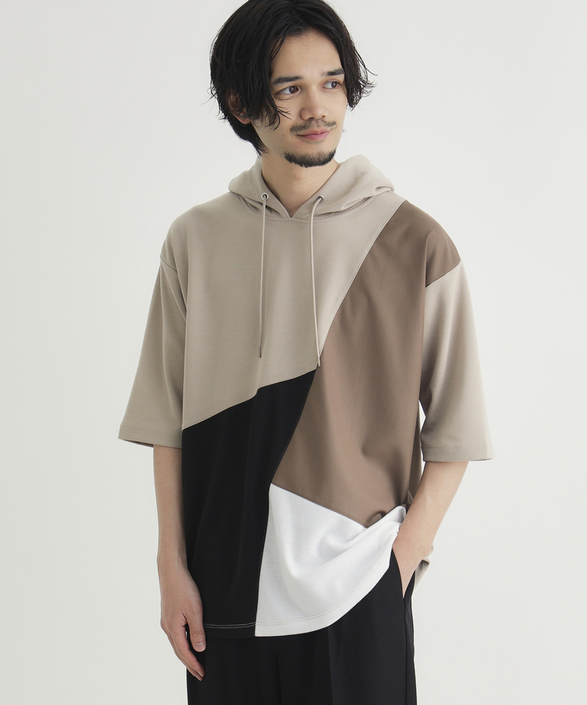 ポンチ切替5分袖Tパーカー