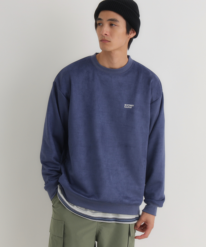 <カートにて10％off：WEB限定/12/8まで>フェイクスエードロゴクルートレーナー