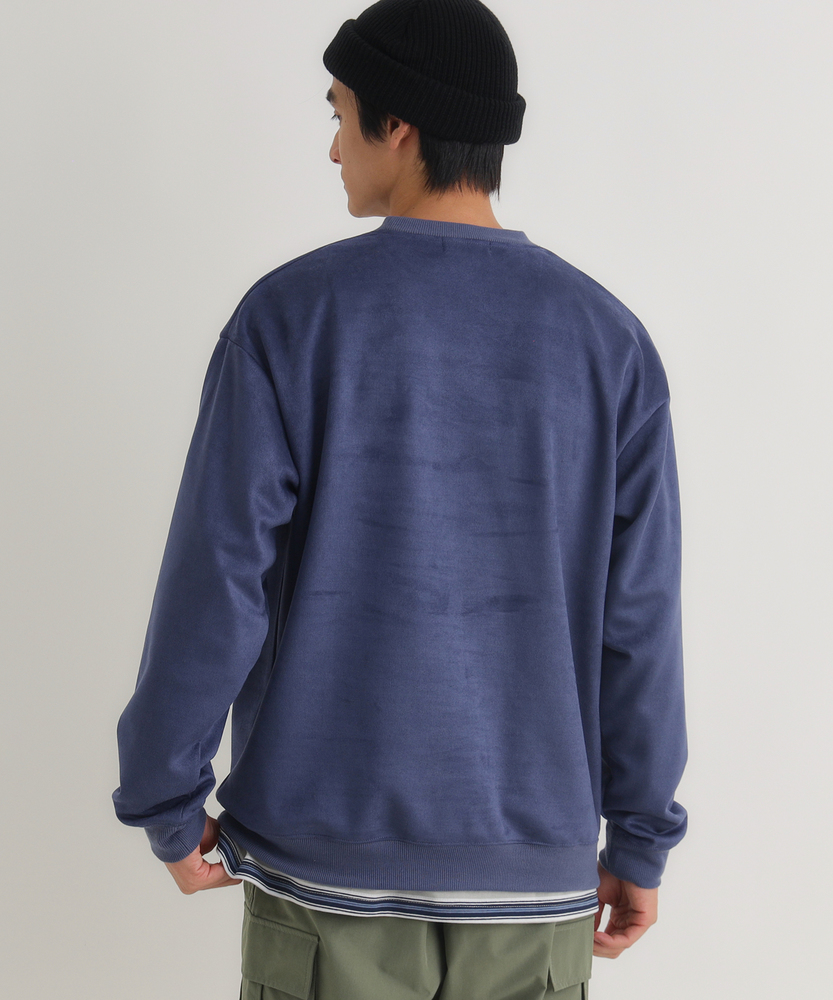 フェイクスエードロゴクルートレーナー(M ブルー): トップス