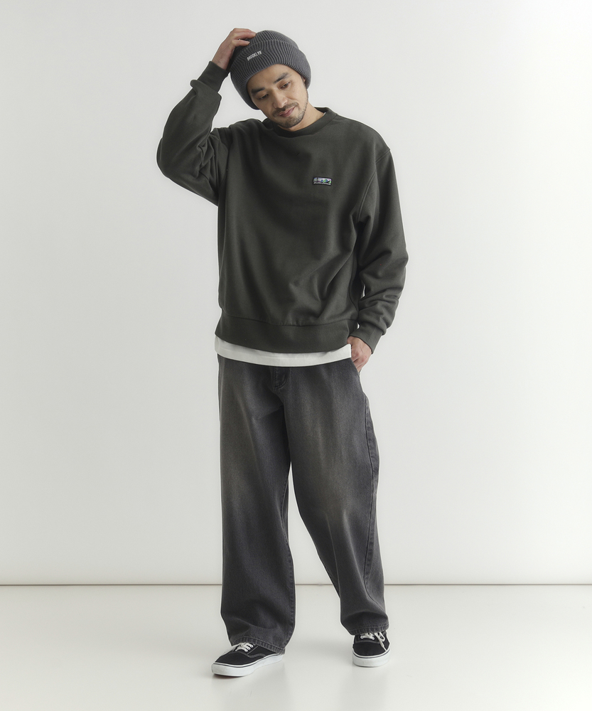 胸ラベルロゴクルーネックトレーナー(M オリーブ): トップス｜Right-on