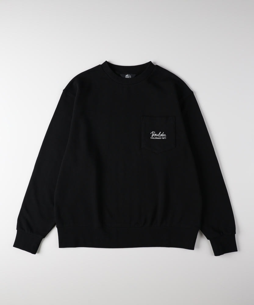 <カートにて10％off：WEB限定/12/8まで>胸ポケット刺繍ロゴクルーネックトレーナー