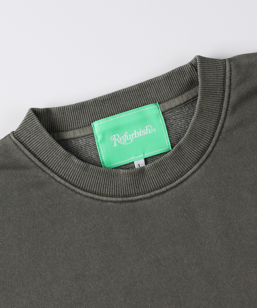 ピグメント加工スウェットクルーネックプルオーバー(S オリーブ