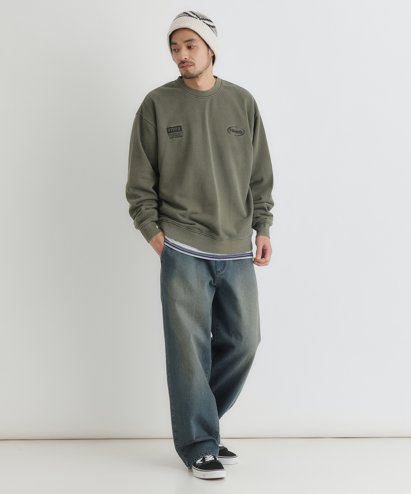 ピグメント加工スウェットクルーネックプルオーバー(S オリーブ