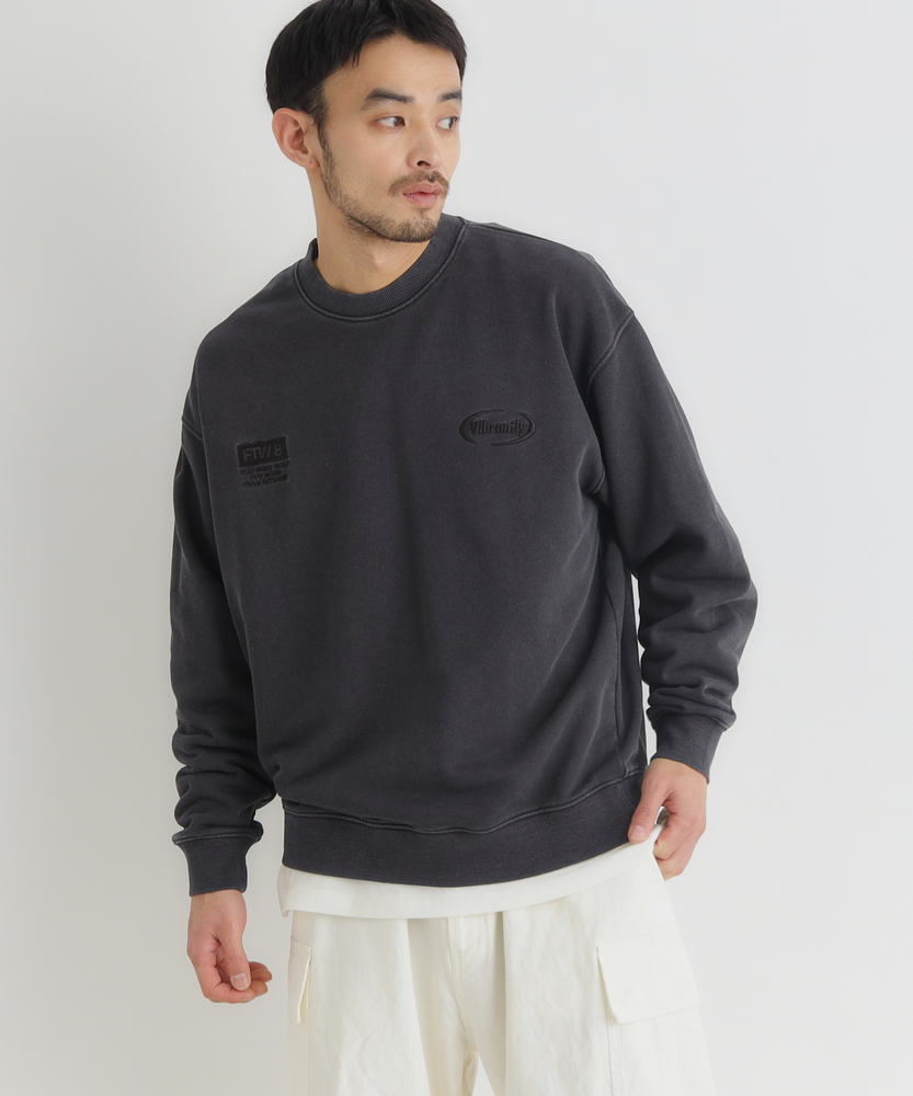 ピグメント加工スウェットクルーネックプルオーバー(S オリーブ