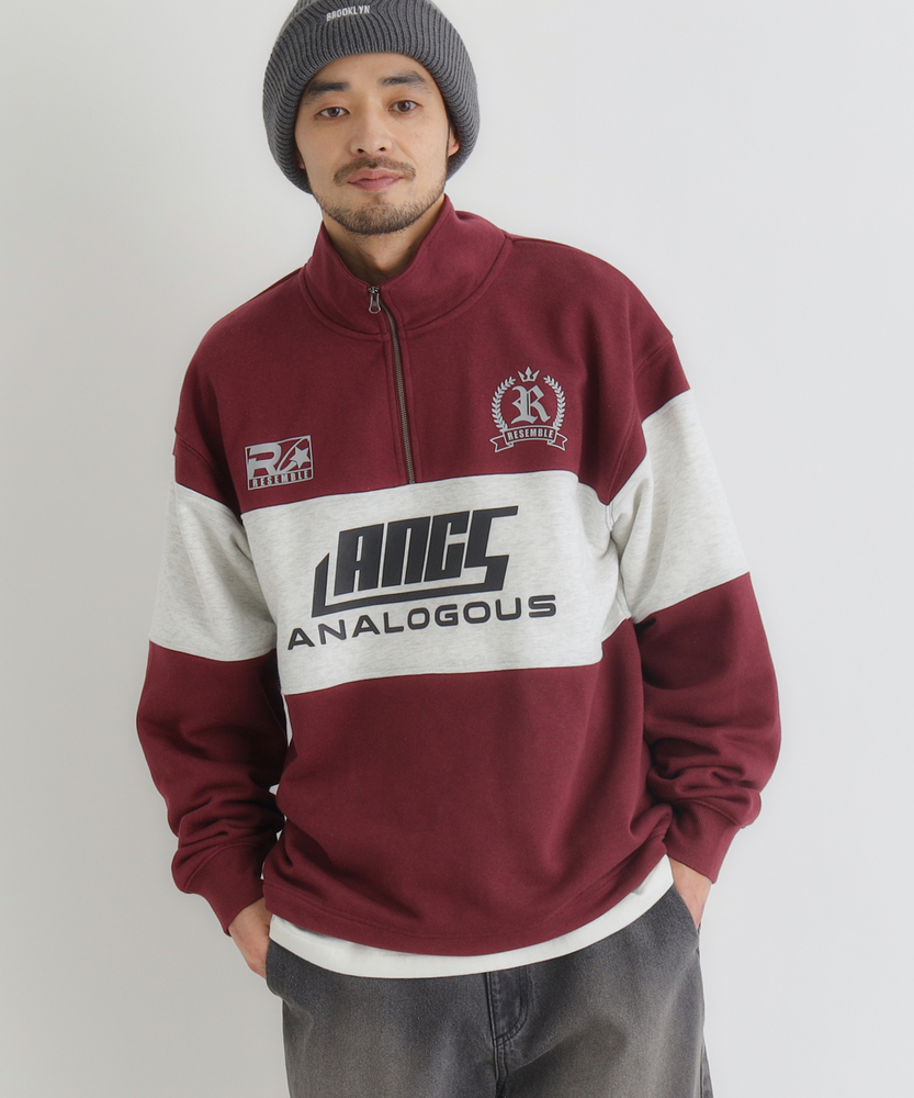 ゲームシャツロゴスウェットハーフジッププルオーバー