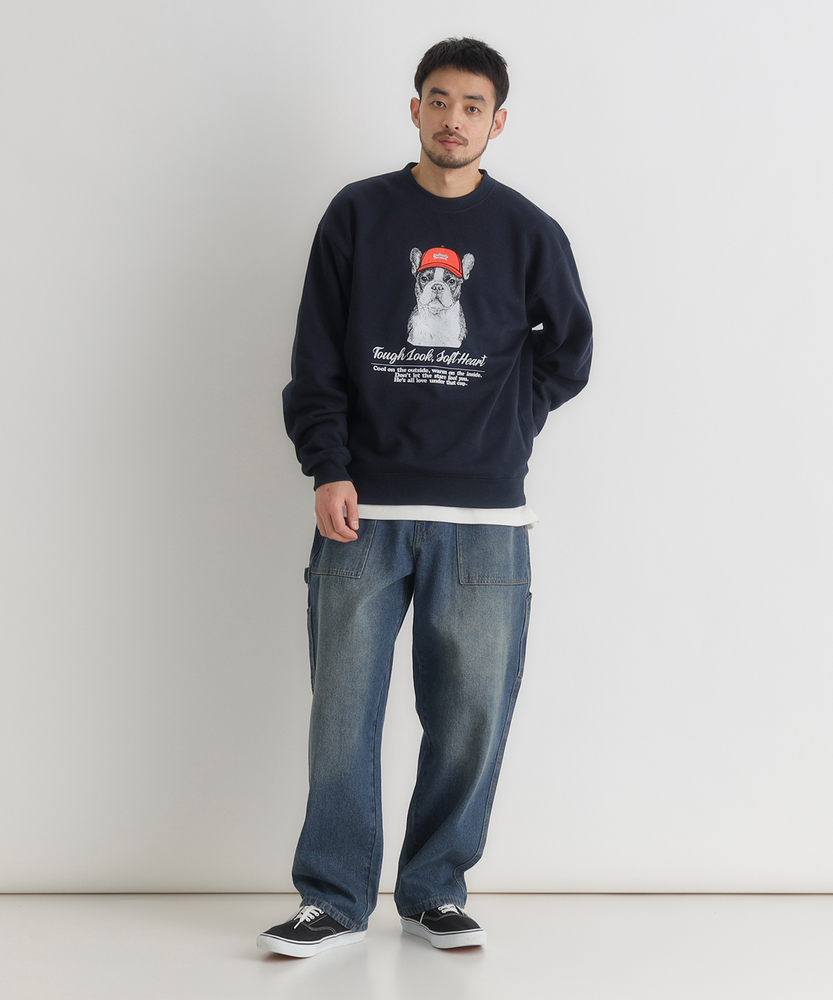 アニマル柄グラフィックスウェットプルオーバー(S ネイビー): トップス