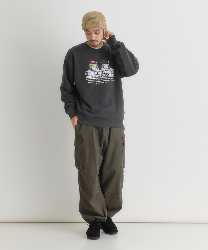 アニマル柄グラフィックスウェットプルオーバー(S ネイビー): トップス