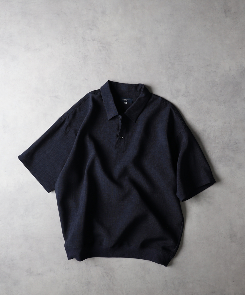 【未使用】BURTON　インナーポロシャツ　ラグビーシャツ リネンライクポロ襟プルオーバーシャツ(M ネイビー): トップス