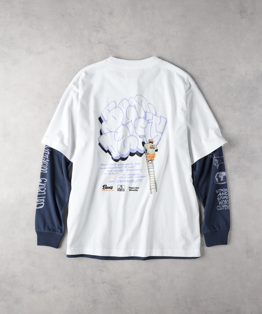 リアルレイヤードロングスリーブプリントTシャツ(M ネイビー
