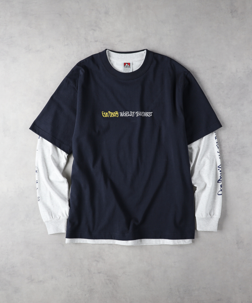 リアルレイヤードロングスリーブプリントTシャツ(M ネイビー