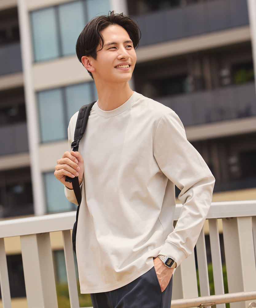 【店舗で人気】【さらっと心地良い】シルケット加工ロングスリーブTシャツ(遮熱・接触冷感)