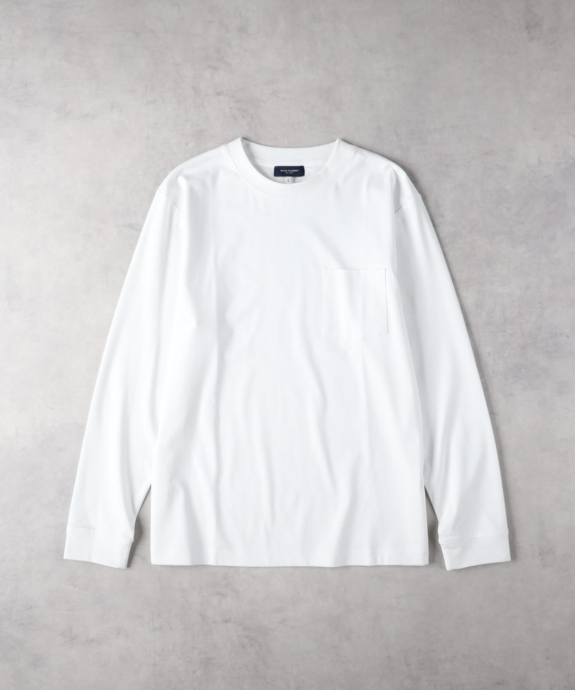 「さらっと心地良い」シルケット加工胸ポケットロングスリーブTシャツ(遮熱/上質な光沢感/さらっとした着心地)