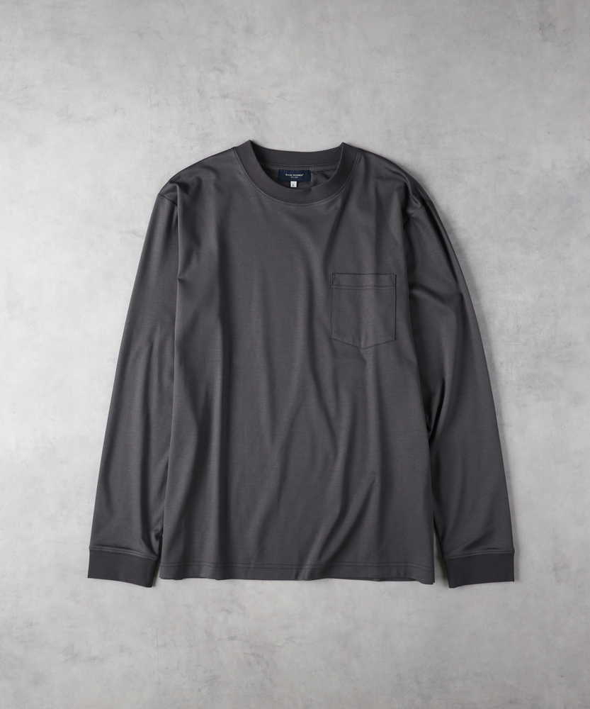 「さらっと心地良い」シルケット加工胸ポケットロングスリーブTシャツ(遮熱/上質な光沢感/さらっとした着心地)