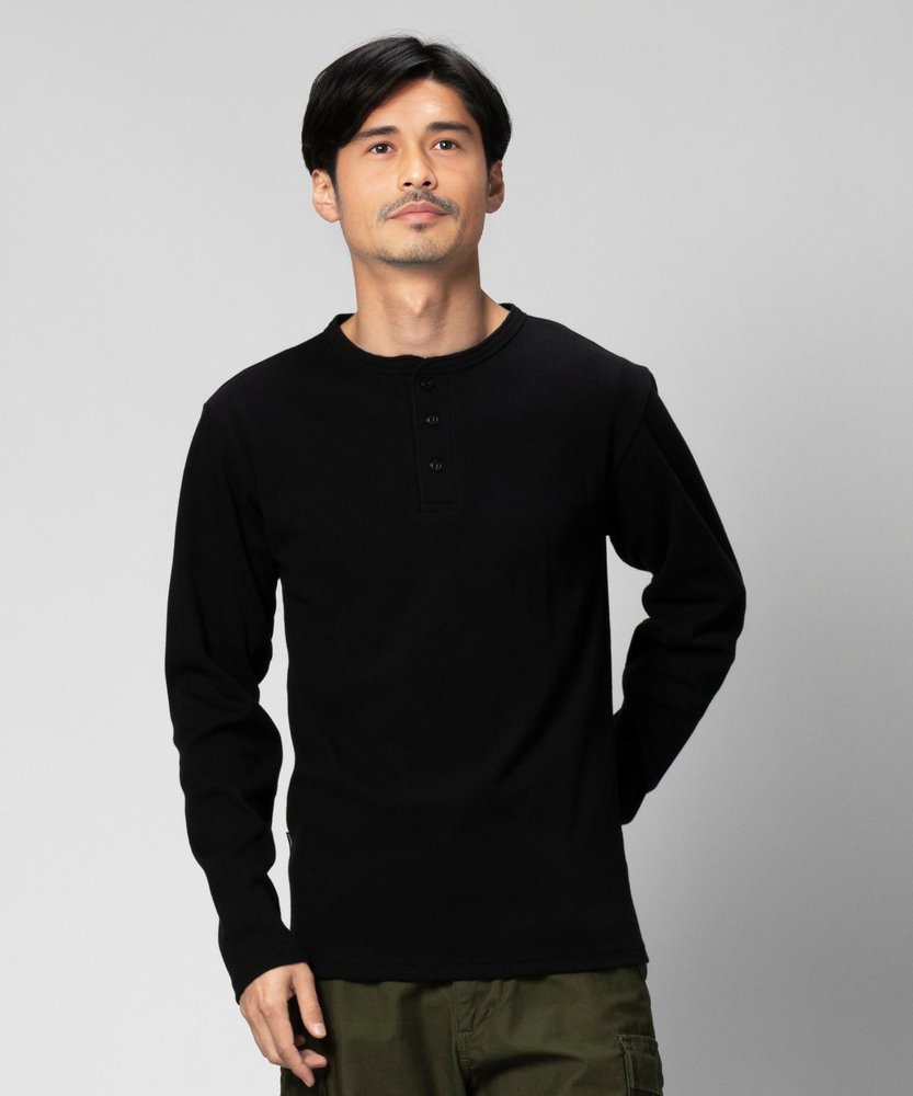 テレコヘンリーネック長袖Tシャツ(S ブラック): トップス｜Right-on