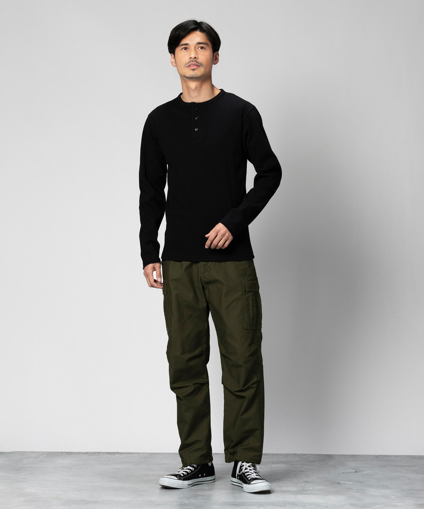 テレコヘンリーネック長袖Tシャツ(S ブラック): トップス｜Right-on