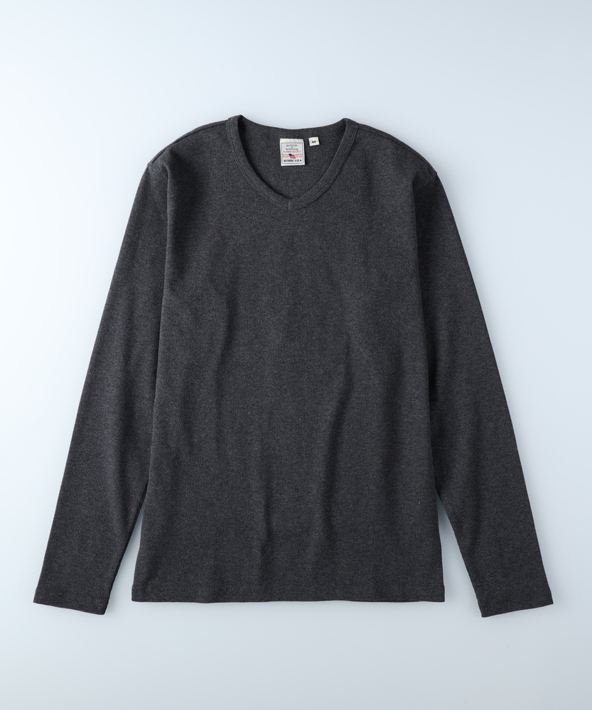 ワッフルVネック長袖Tシャツ