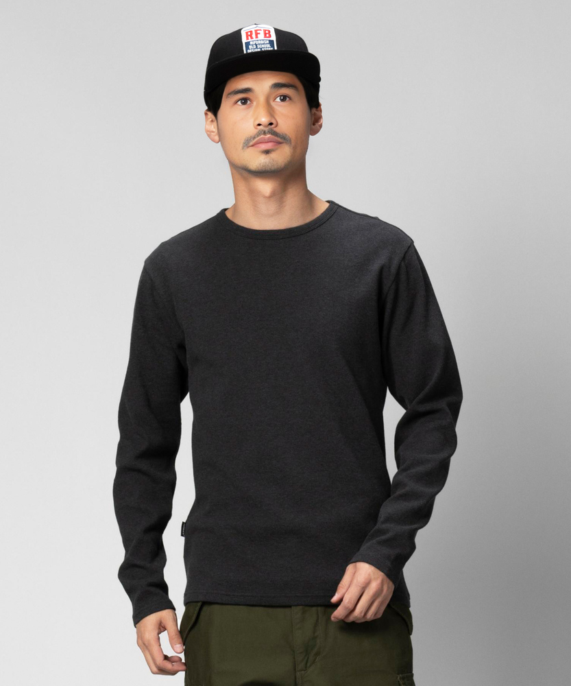 Graphpaper ブラック ワッフル　長袖カットソー ワッフルクルーネック長袖Tシャツ(S ダークグレー): トップス｜Right