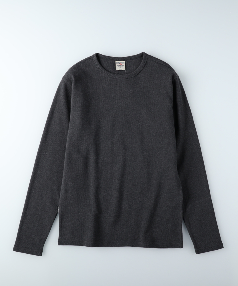 ワッフルクルーネック長袖Tシャツ(S ダークグレー): トップス｜Right