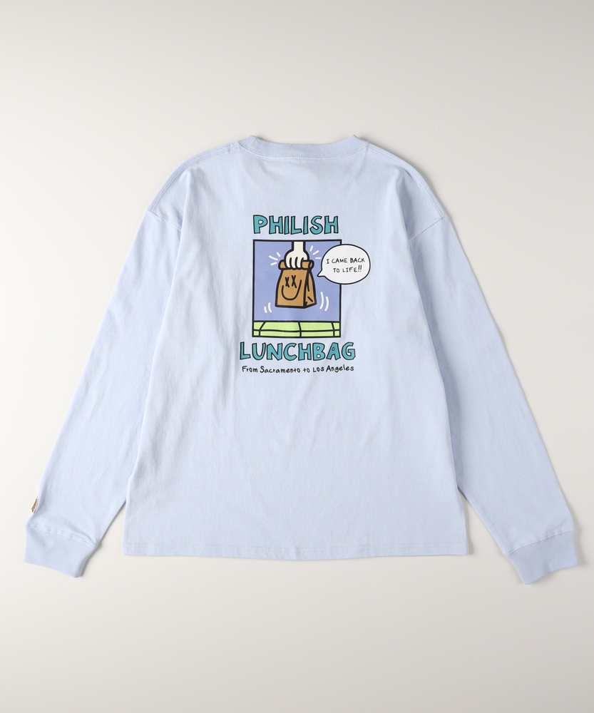 グラフィックプリントロングスリーブTシャツ(S サックス): トップス