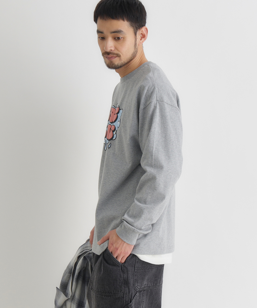 発砲プリントロングスリーブTシャツ(S ホワイト): トップス｜Right-on