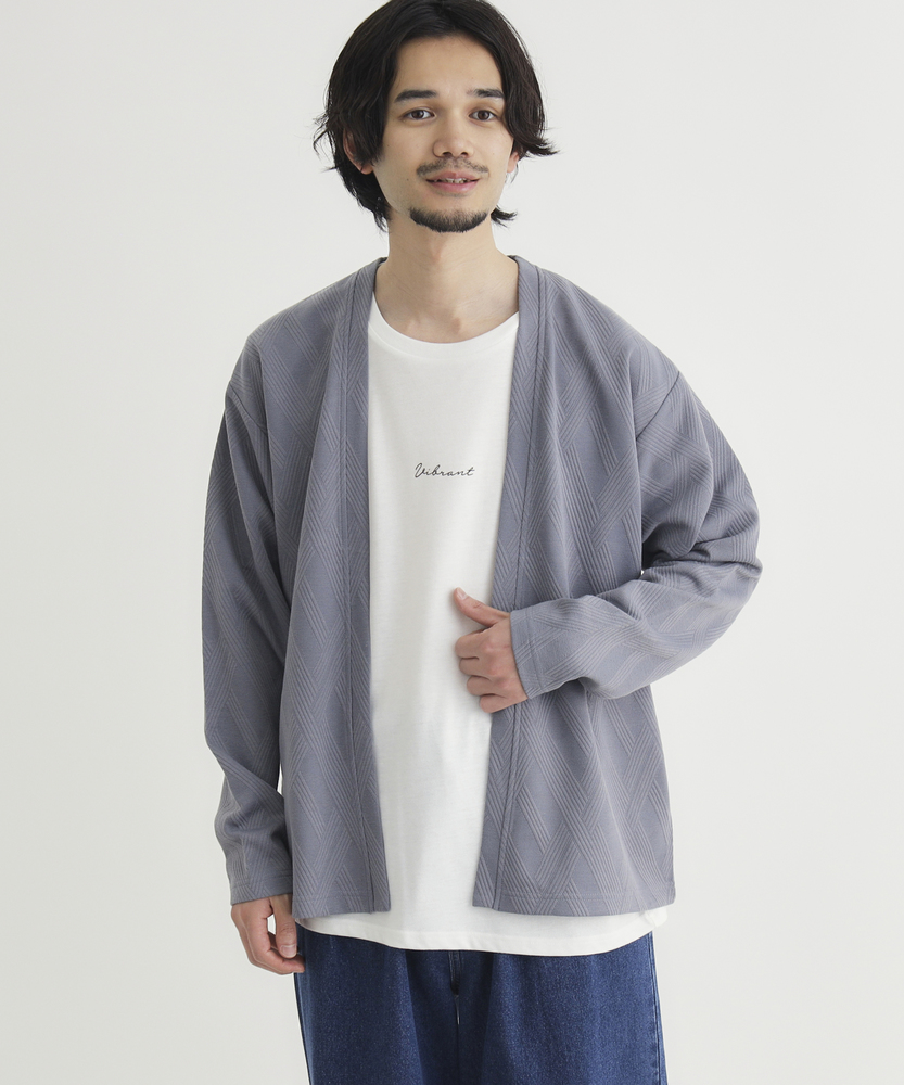 ジャガード長袖カーディガンロゴプリントTシャツセット