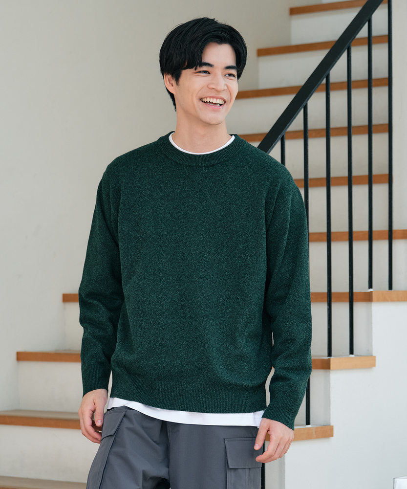 【柔らかくて軽い】ポリナイロンニットクルーネックセーター（マシンウォッシャブル・抗ピリング）