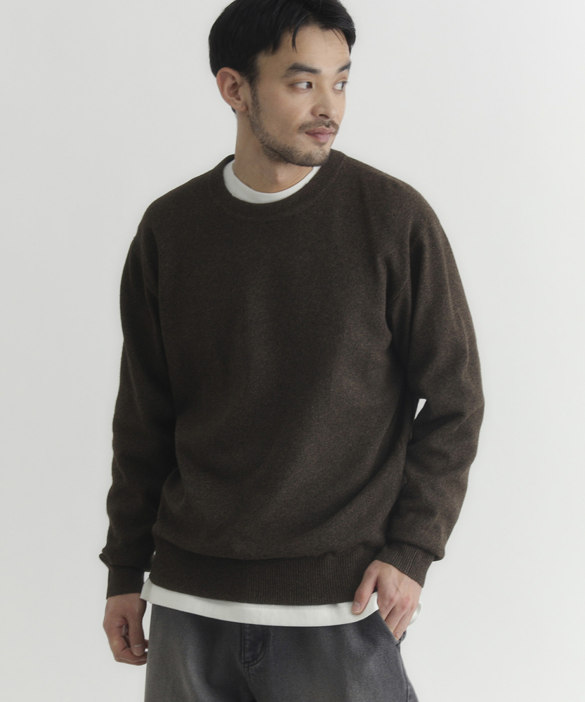 柔らかくて軽い】ポリナイロンニットクルーネックセーター（マシン