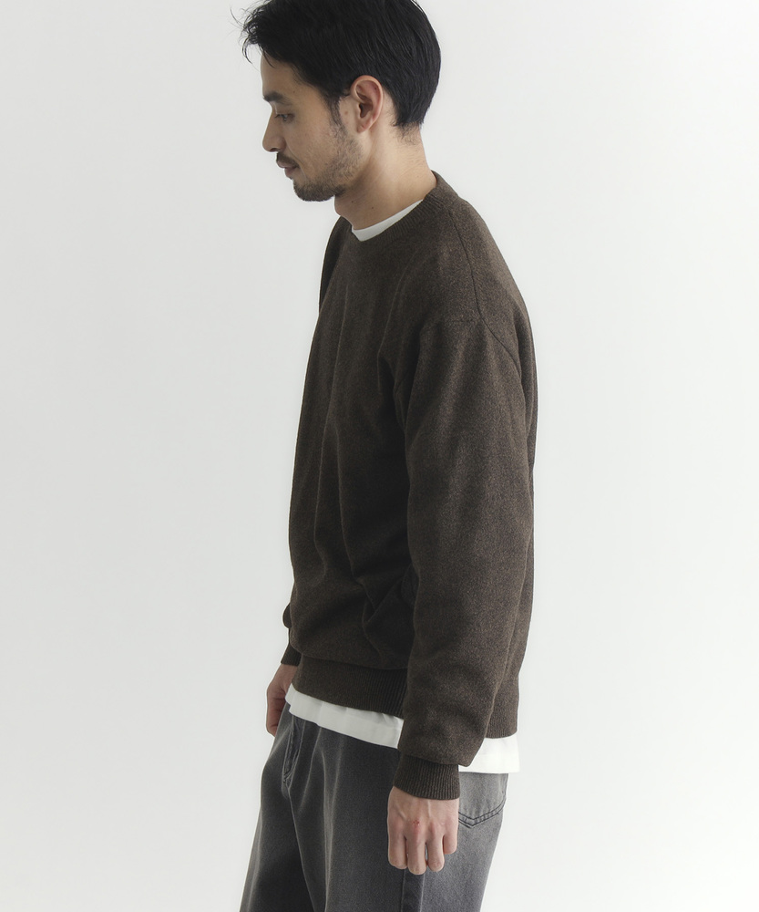 柔らかくて軽い】ポリナイロンニットクルーネックセーター（マシン