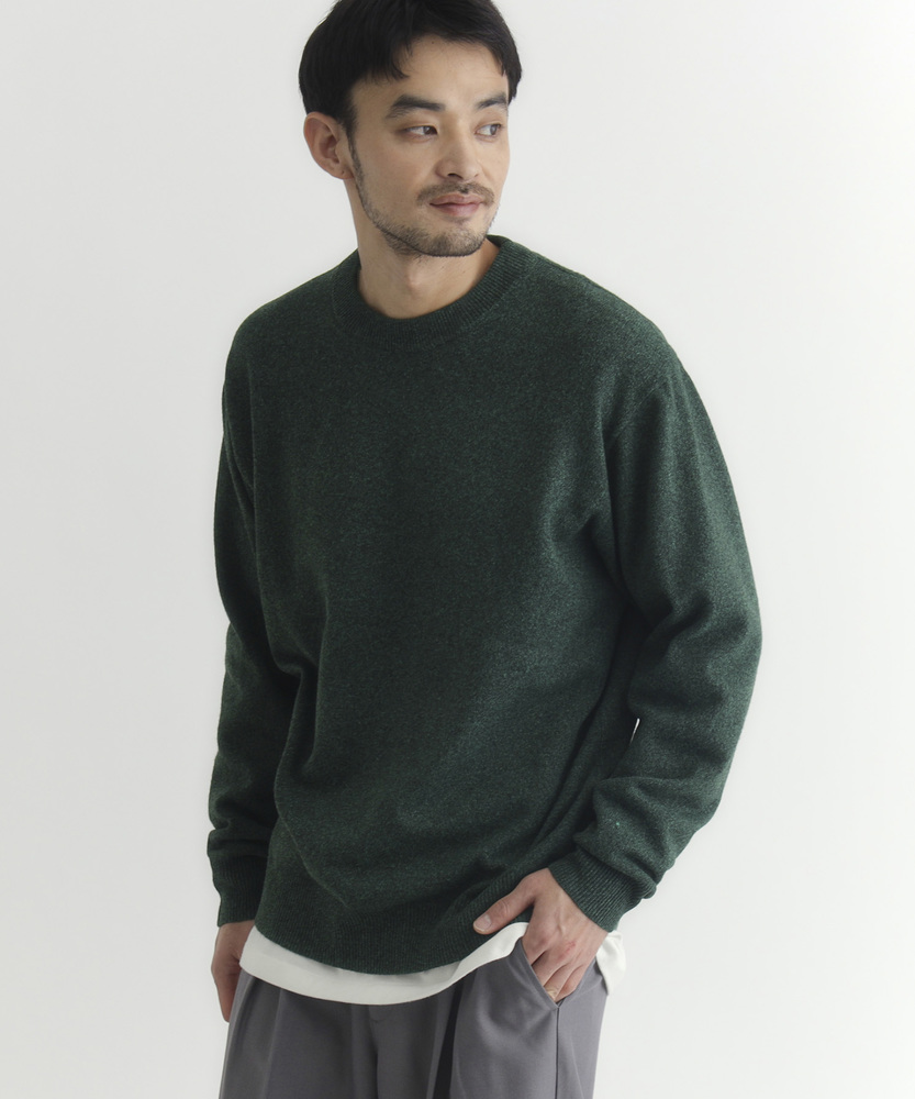 美品▲EVERYDAY I LIKE.//クルーネックニット▲ウール グリーン 柔らかくて軽い】ポリナイロンニットクルーネックセーター（マシン