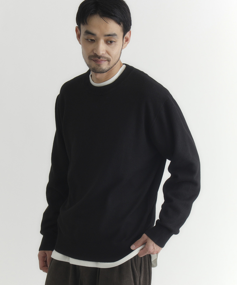 柔らかくて軽い】ポリナイロンニットクルーネックセーター（マシン