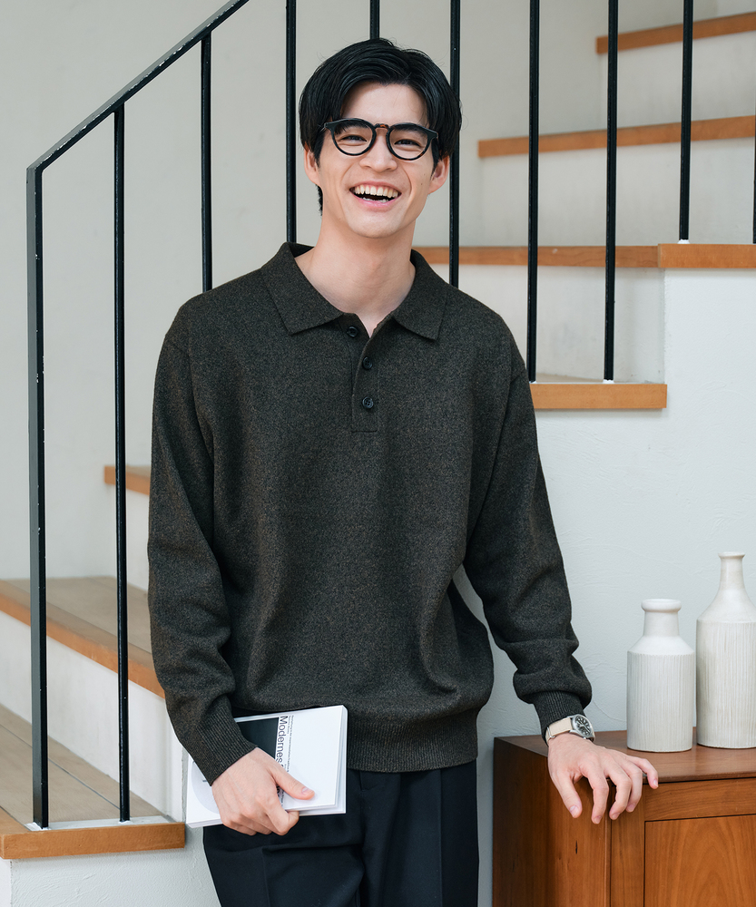 ポリナイロンニットポロ襟セーター