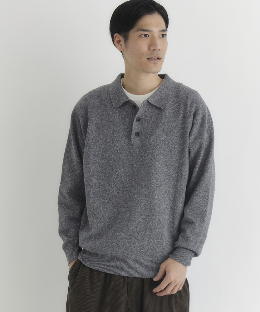 ポリナイロンニットポロ襟セーター